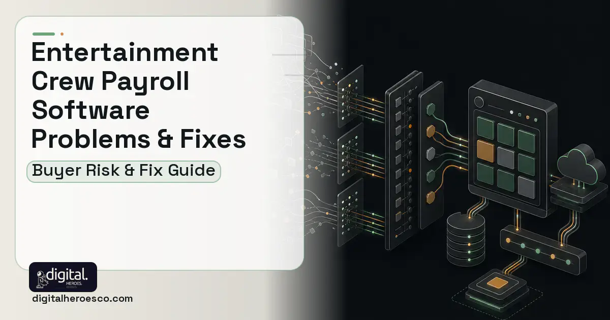 Entertainment Crew Payroll Software workflow illustration showing common problems and fixes.