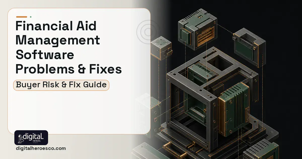 Financial AID Management Software software overview illustration showing common problems and fixes.