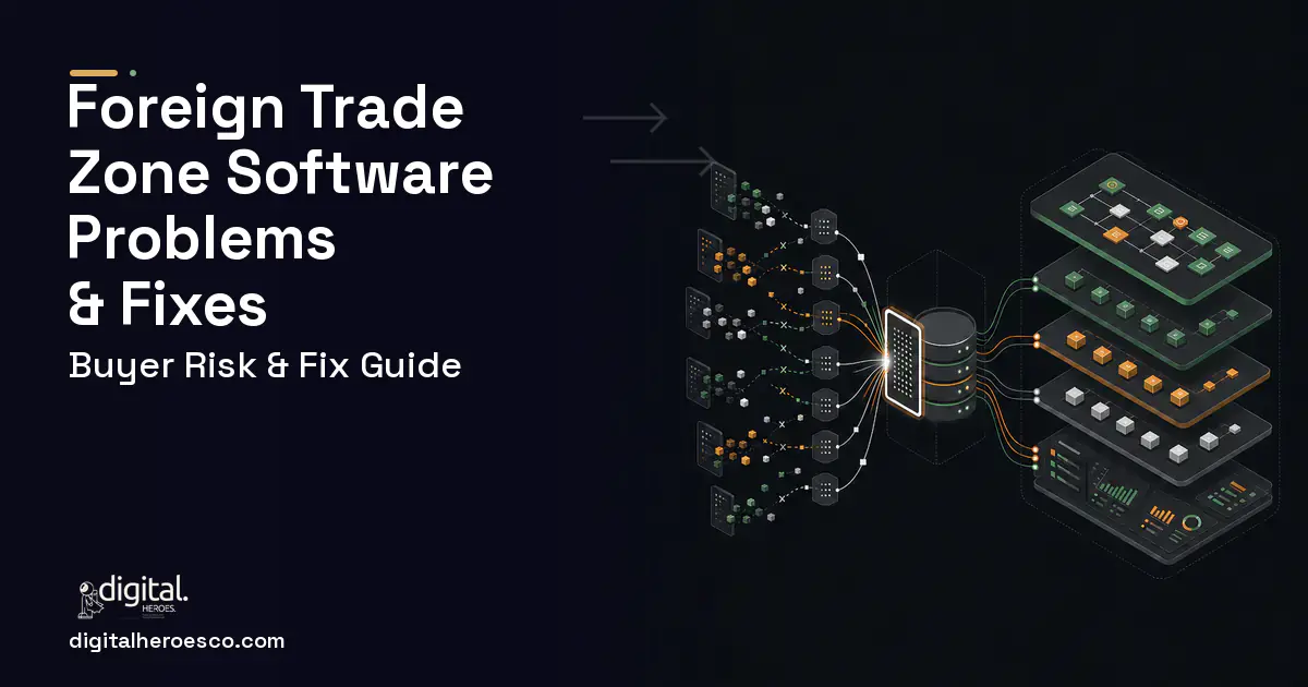 Foreign Trade Zone Software workflow illustration showing common problems and fixes.
