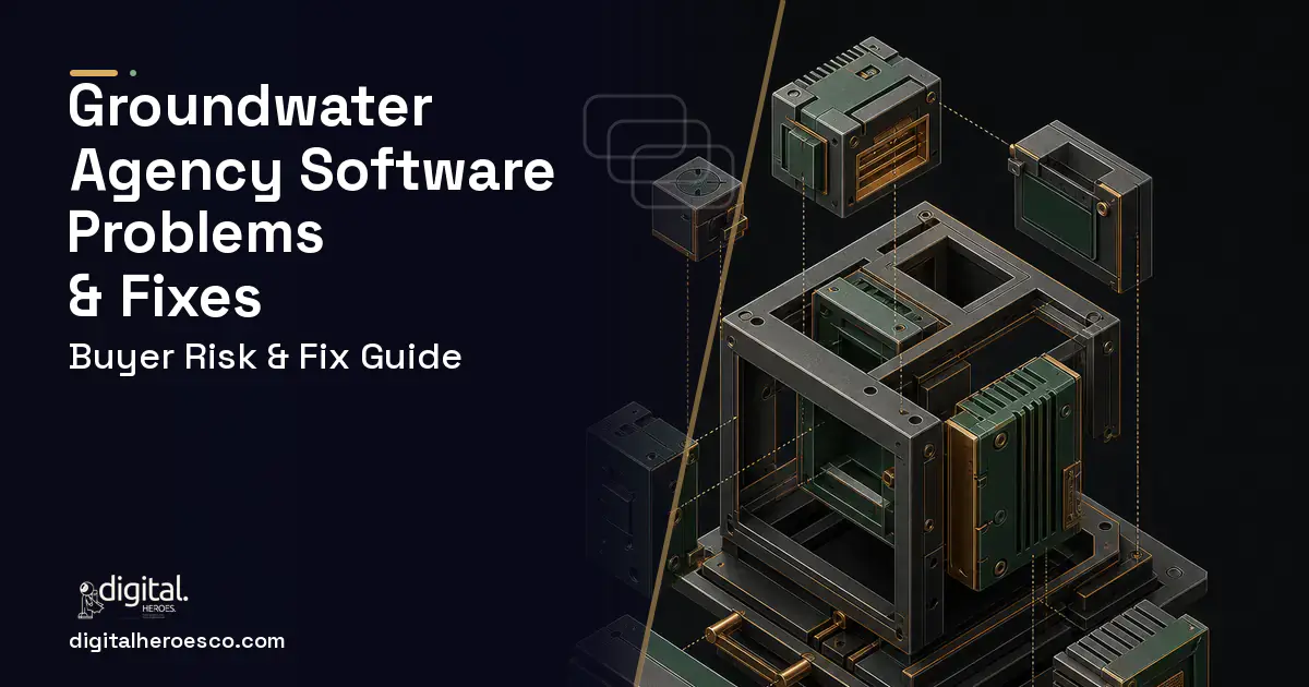 Groundwater Agency Software software overview illustration showing common problems and fixes.