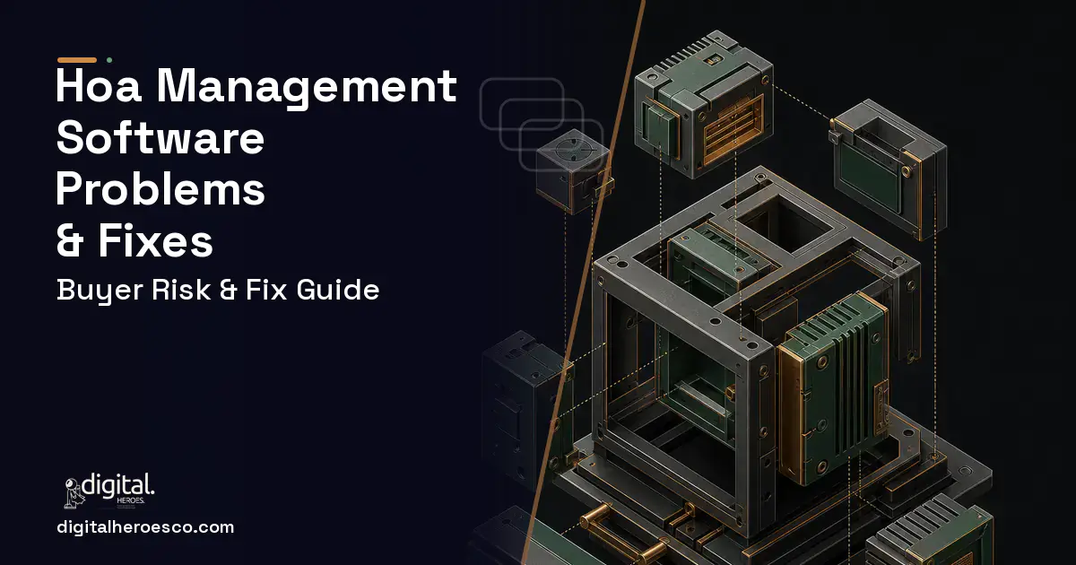 HOA Management Software software overview illustration showing common problems and fixes.