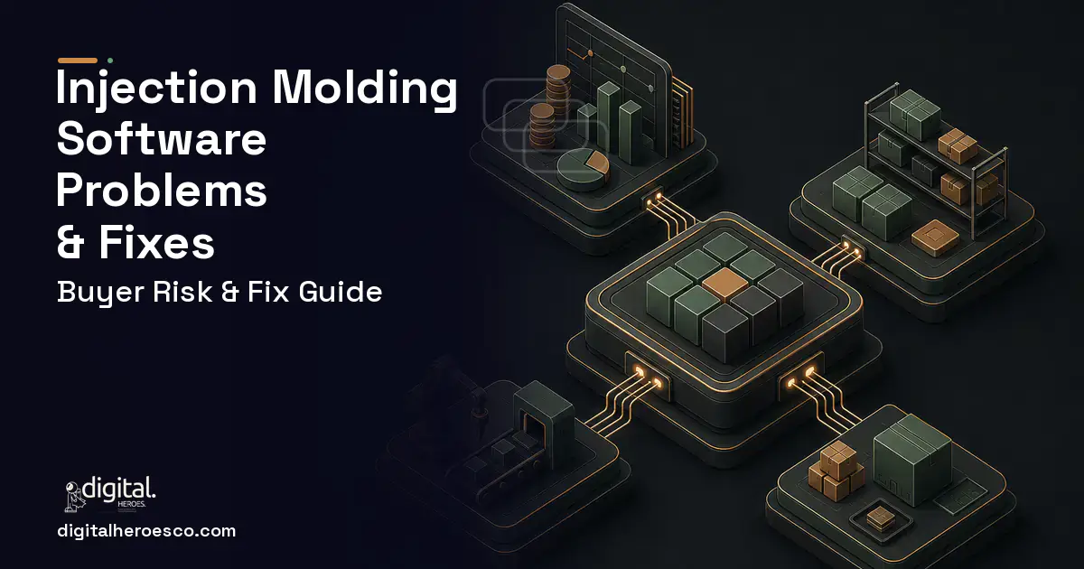 Injection Molding Software software overview illustration showing common problems and fixes.