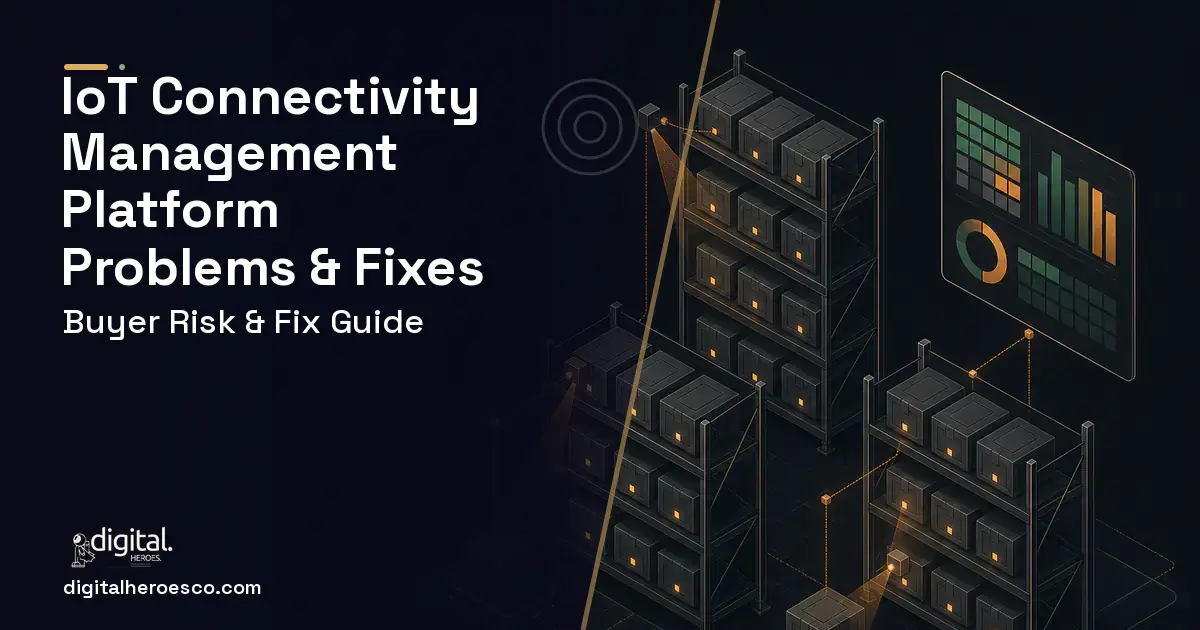 IOT Connectivity Management Platform software overview illustration showing common problems and fixes.