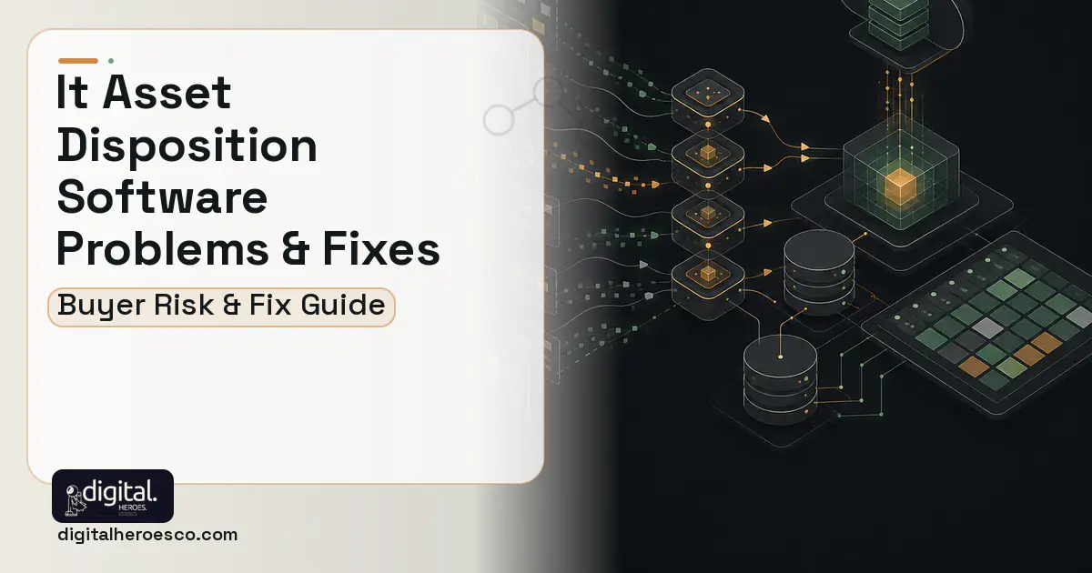 IT Asset Disposition Software workflow illustration showing common problems and fixes.