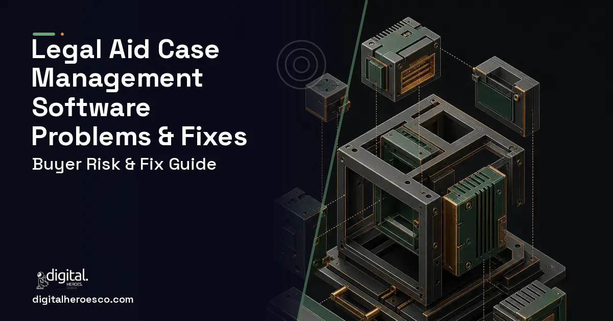 Legal AID Case Management Software software overview illustration showing common problems and fixes.