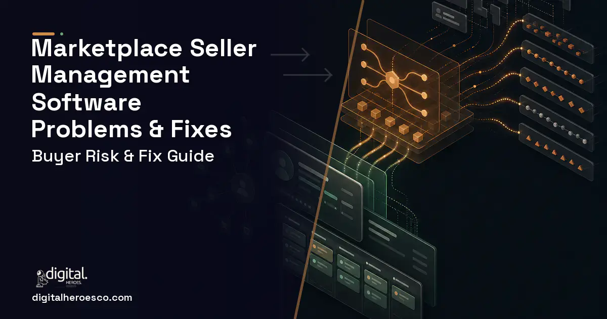 Marketplace Seller Management Software workflow illustration showing common problems and fixes.