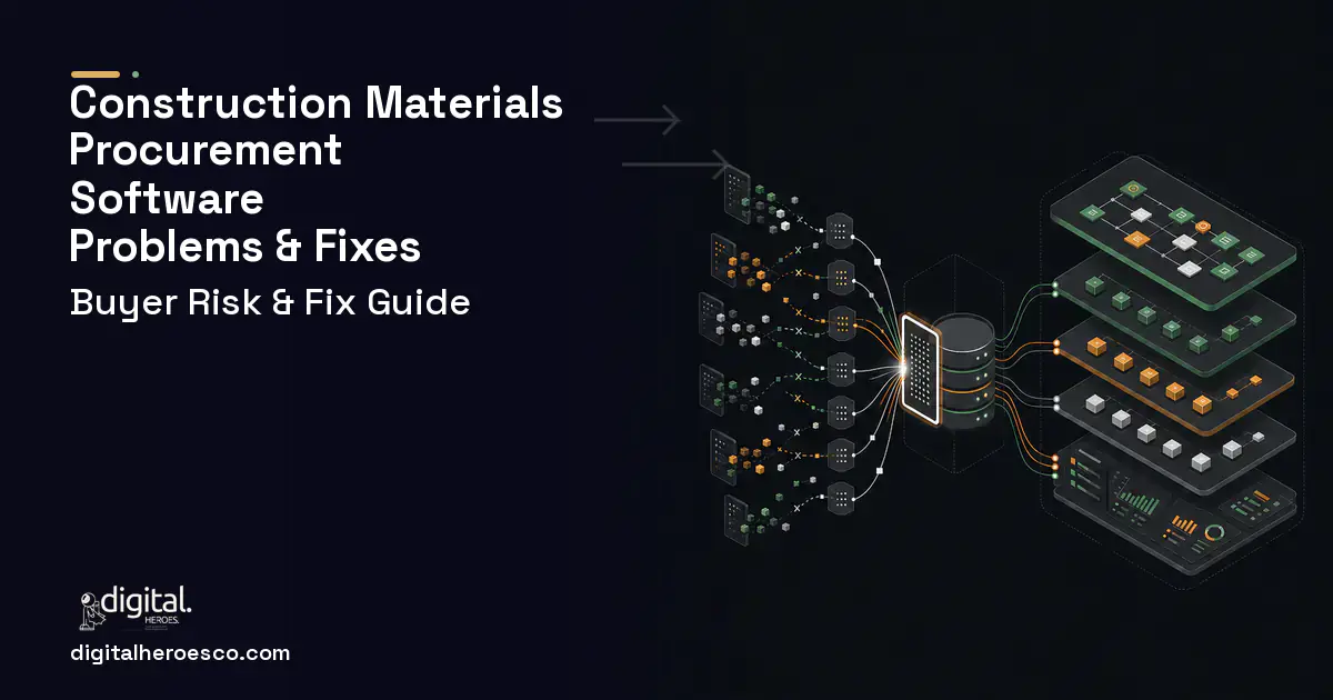 Construction Materials Procurement Software workflow illustration showing common problems and fixes.