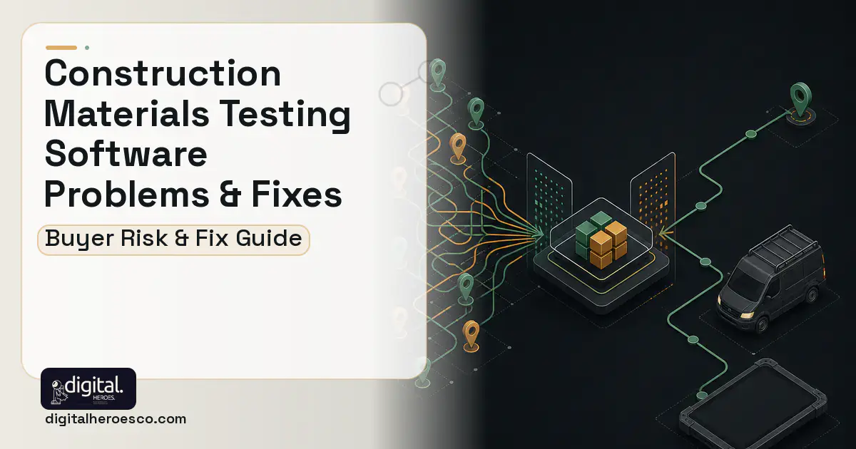 Construction Materials Testing Software workflow illustration showing common problems and fixes.