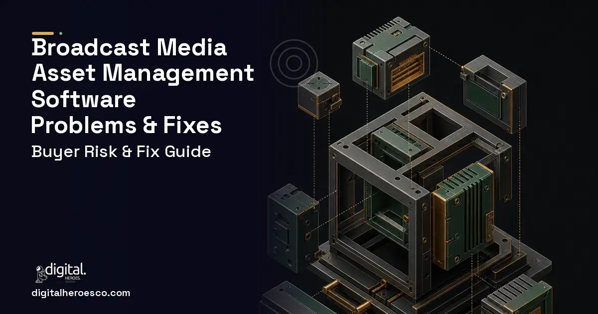 Broadcast Media Asset Management Software software overview illustration showing common problems and fixes.