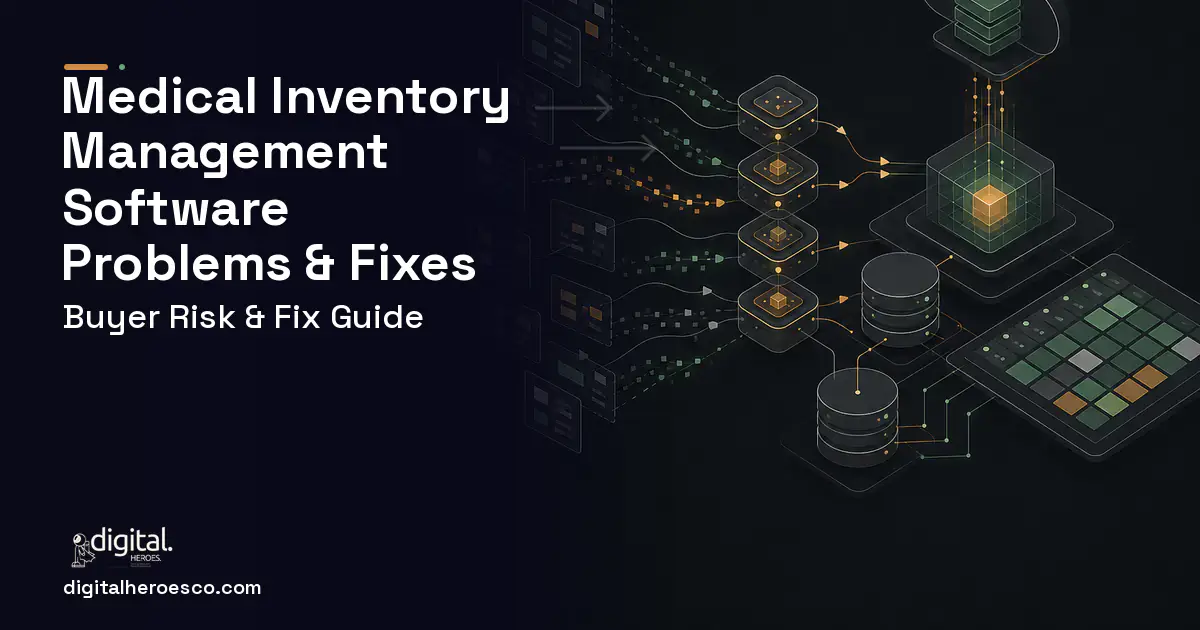 Medical Inventory Management Software workflow illustration showing common problems and fixes.