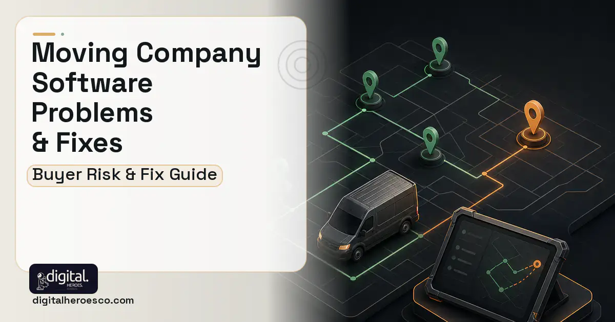 Moving Company Software software overview illustration showing common problems and fixes.