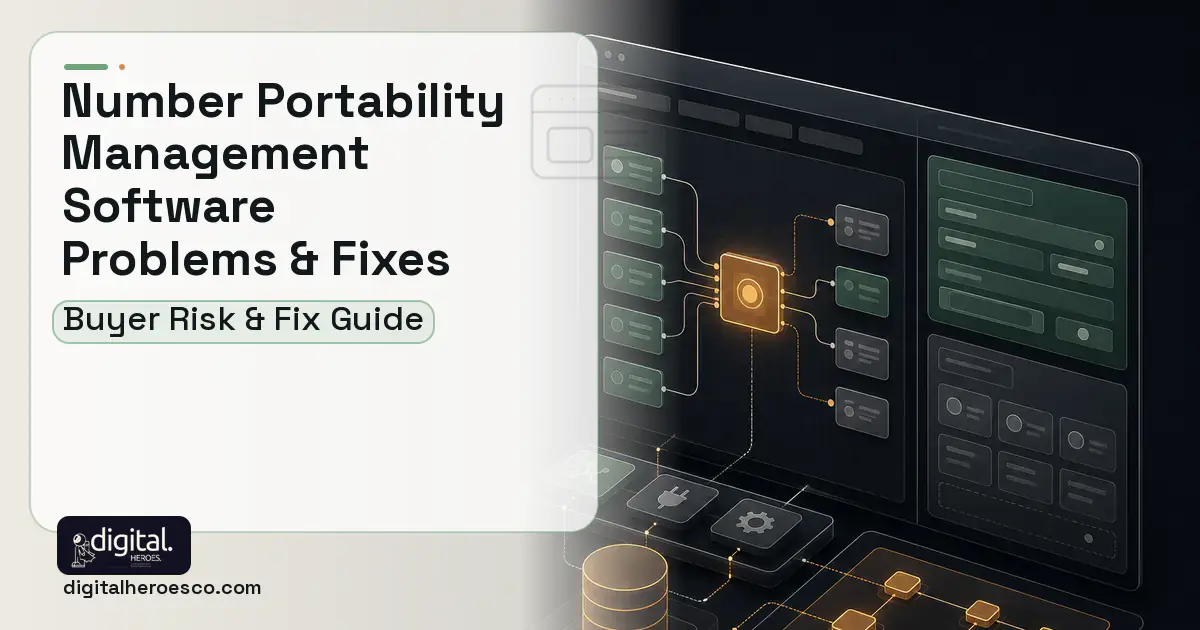 Number Portability Management Software product interface illustration showing common problems and fixes.