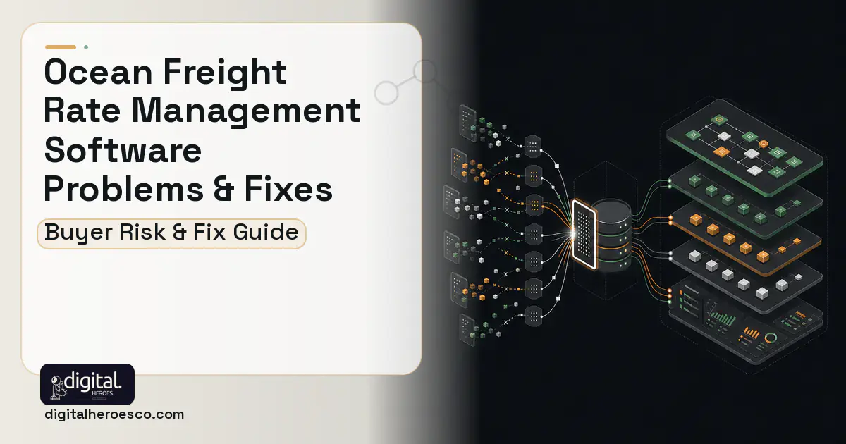 Ocean Freight Rate Management Software workflow illustration showing common problems and fixes.