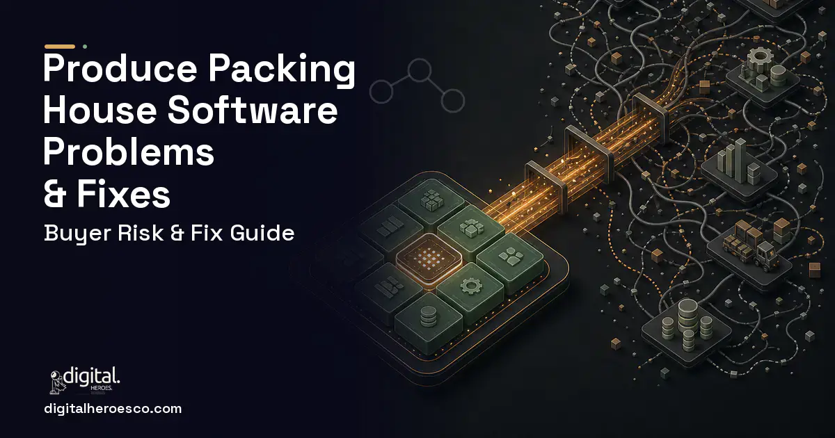 Produce Packing House Software workflow illustration showing common problems and fixes.