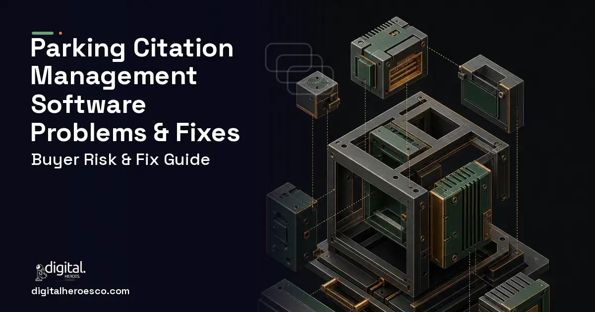 Parking Citation Management Software software overview illustration showing common problems and fixes.