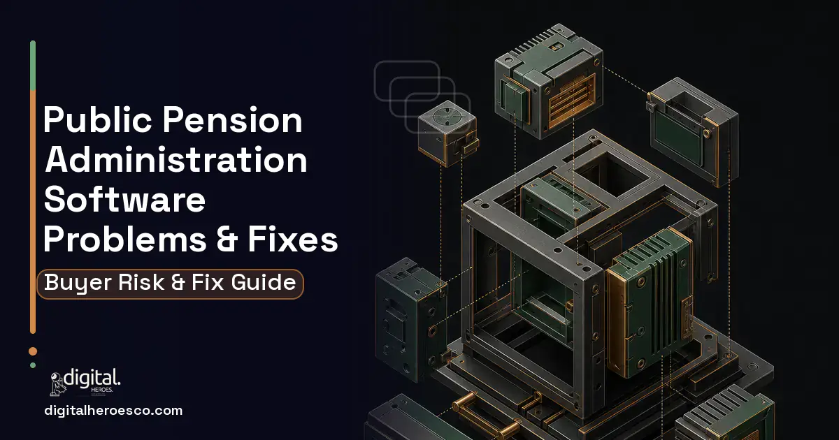 Public Pension Administration Software software overview illustration showing common problems and fixes.