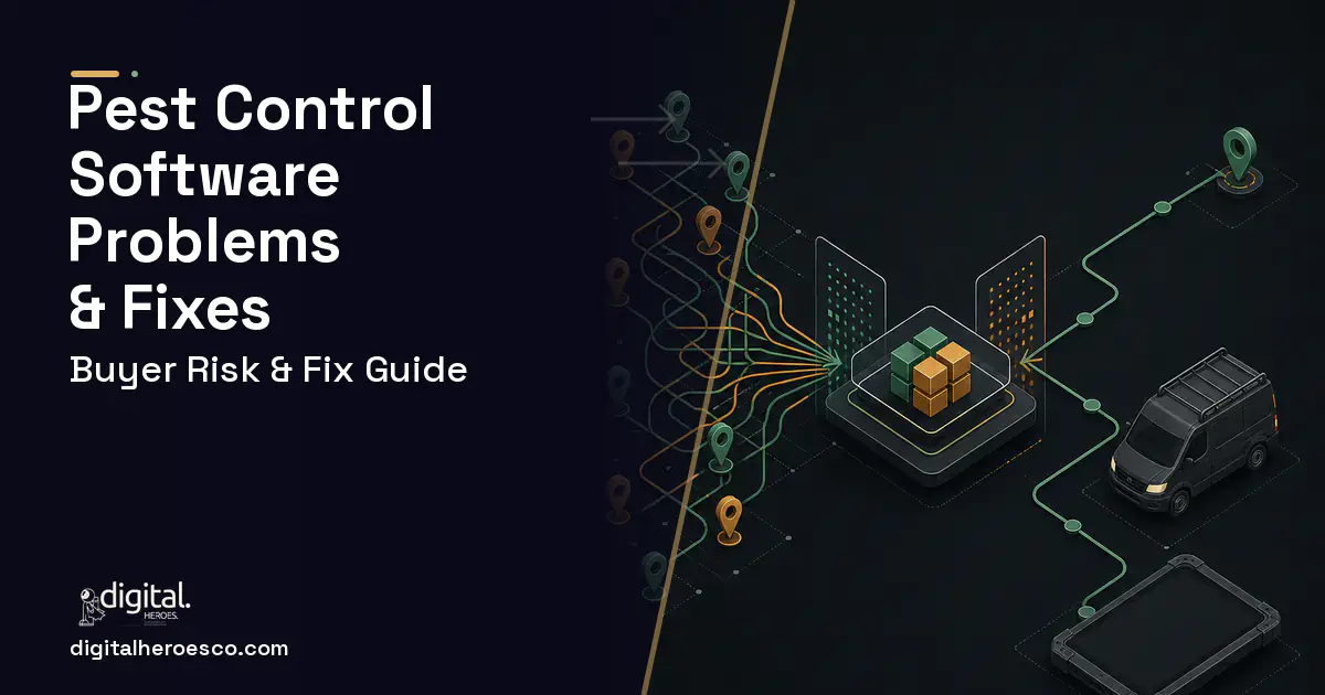 Pest Control Software workflow illustration showing common problems and fixes.