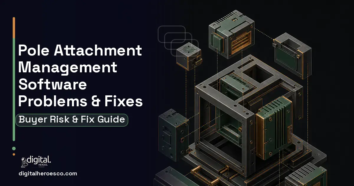 Pole Attachment Management Software software overview illustration showing common problems and fixes.