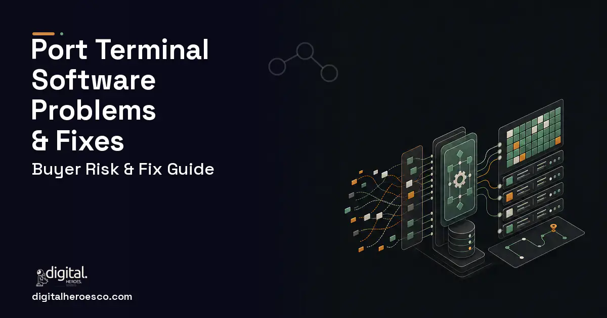 Port Terminal Software workflow illustration showing common problems and fixes.