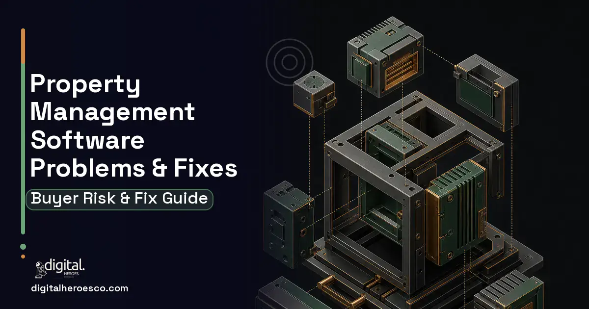 Property Management Software software overview illustration showing common problems and fixes.