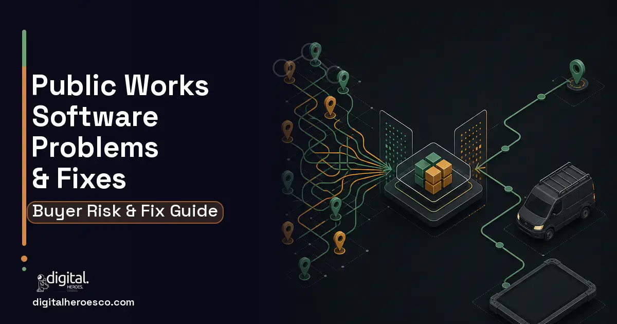Public Works Software workflow illustration showing common problems and fixes.