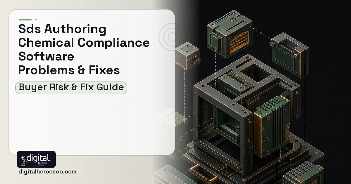 SDS Authoring Chemical Compliance Software software overview illustration showing common problems and fixes.