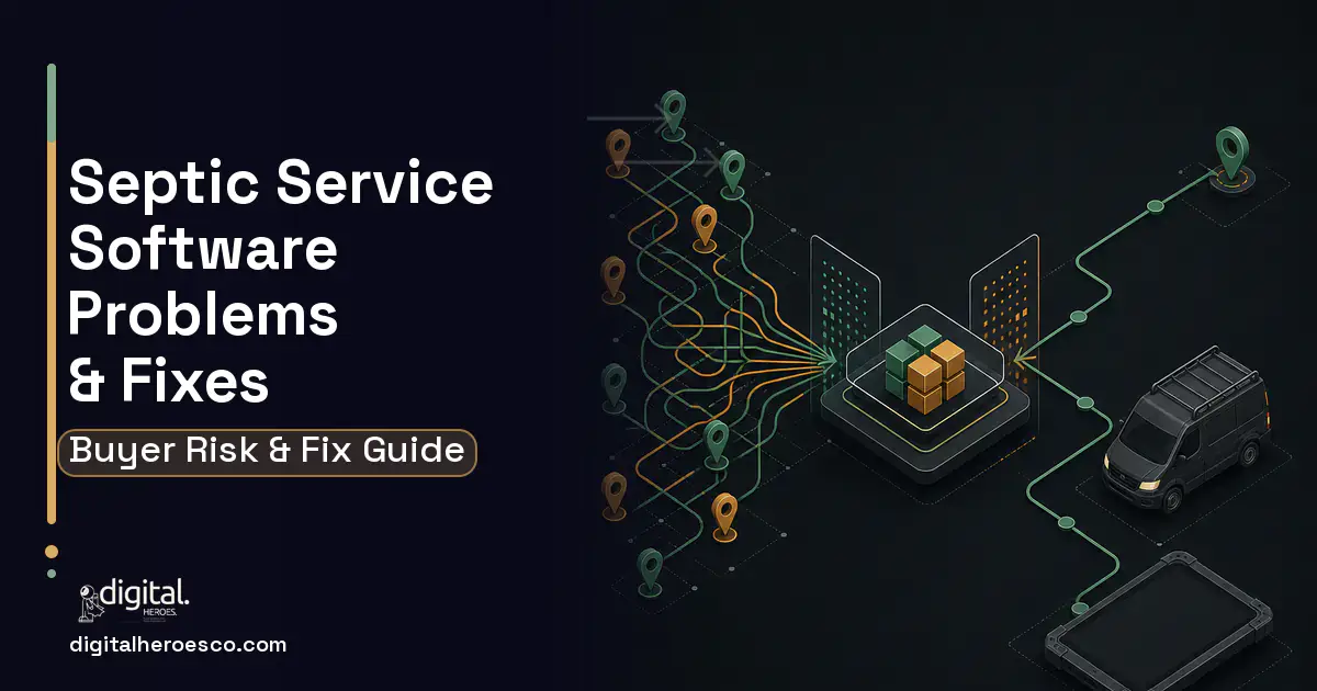 Septic Service Software workflow illustration showing common problems and fixes.
