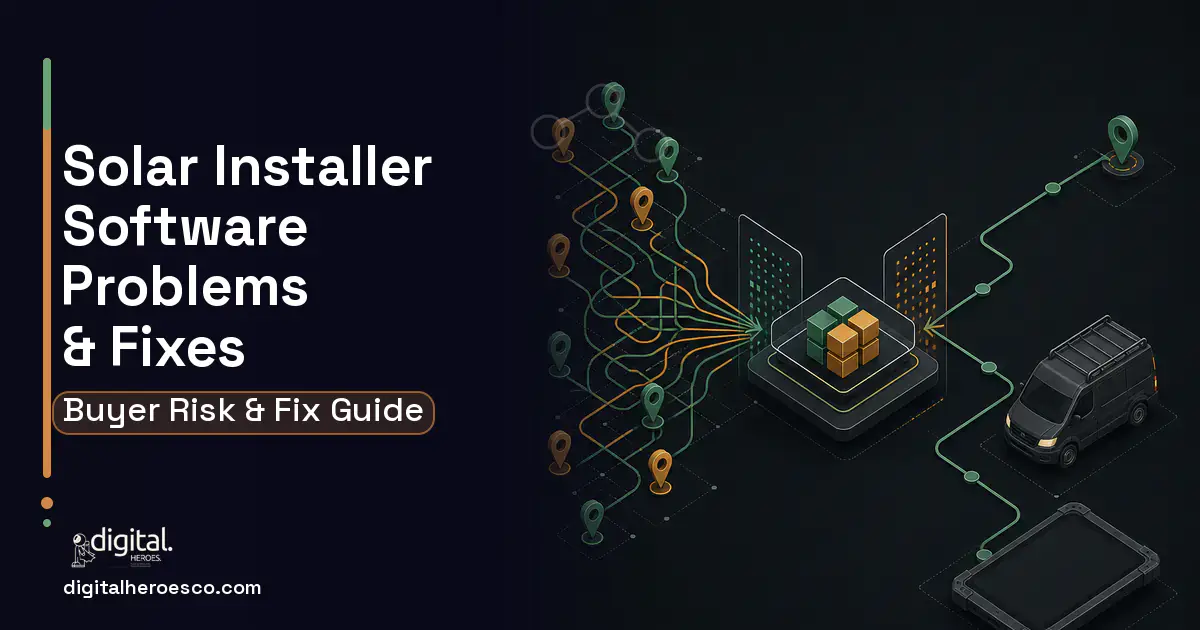 Solar Installer Software workflow illustration showing common problems and fixes.