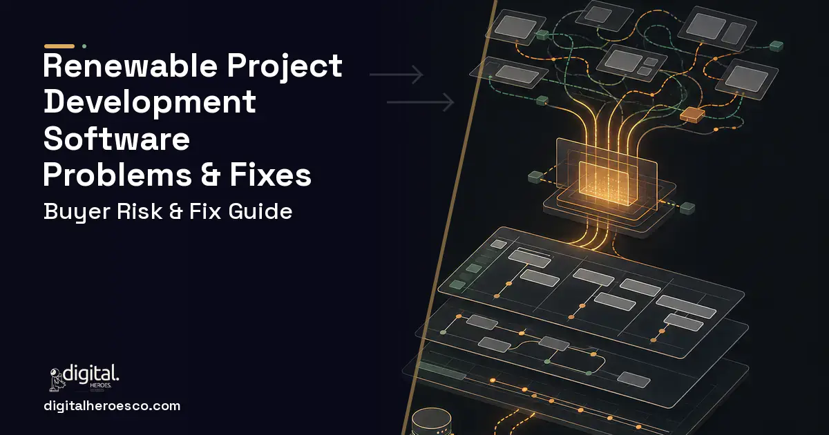 Renewable Project Development Software workflow illustration showing common problems and fixes.
