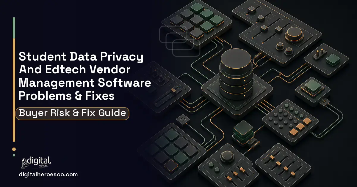Student Data Privacy AND Edtech Vendor Management software overview illustration showing common problems and fixes.