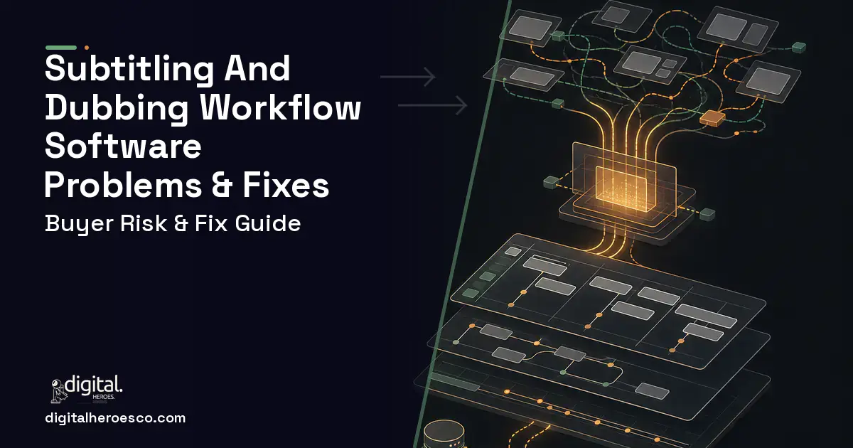 Subtitling AND Dubbing Workflow Software workflow illustration showing common problems and fixes.