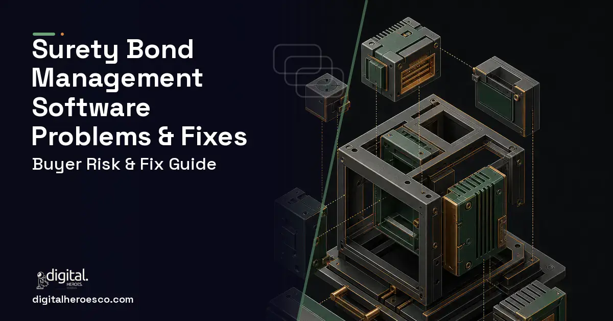 Surety Bond Management Software software overview illustration showing common problems and fixes.