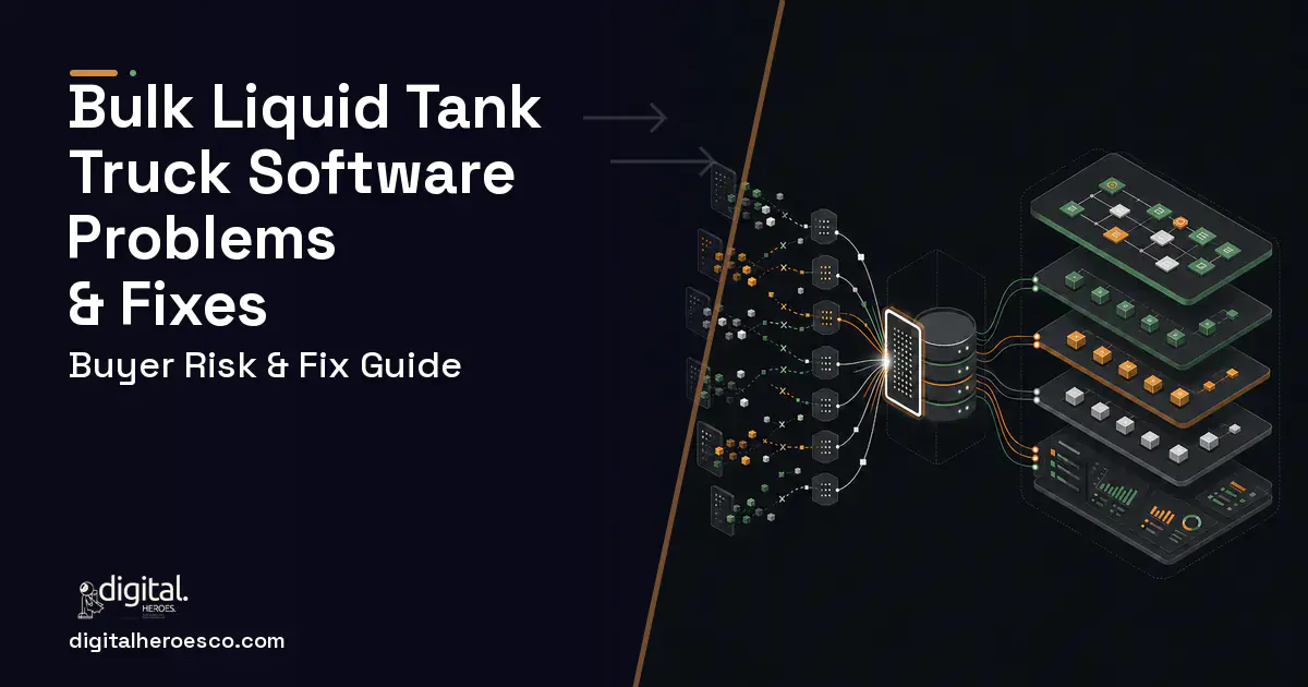 Bulk Liquid Tank Truck Software workflow illustration showing common problems and fixes.