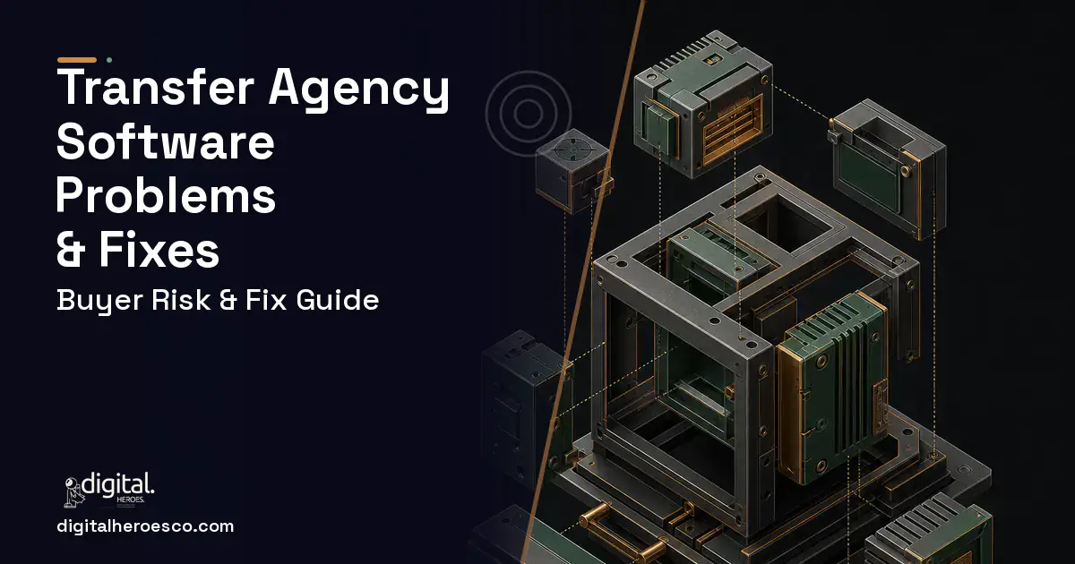 Transfer Agency Software software overview illustration showing common problems and fixes.