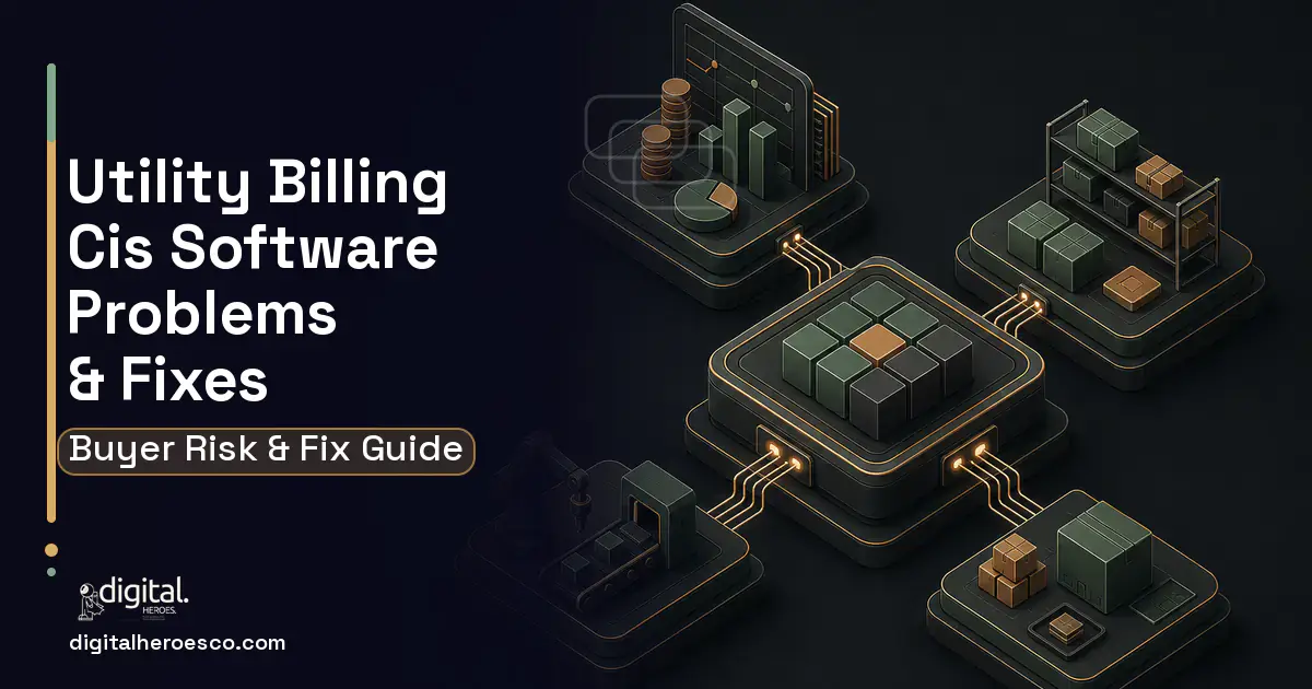 Utility Billing CIS Software software overview illustration showing common problems and fixes.