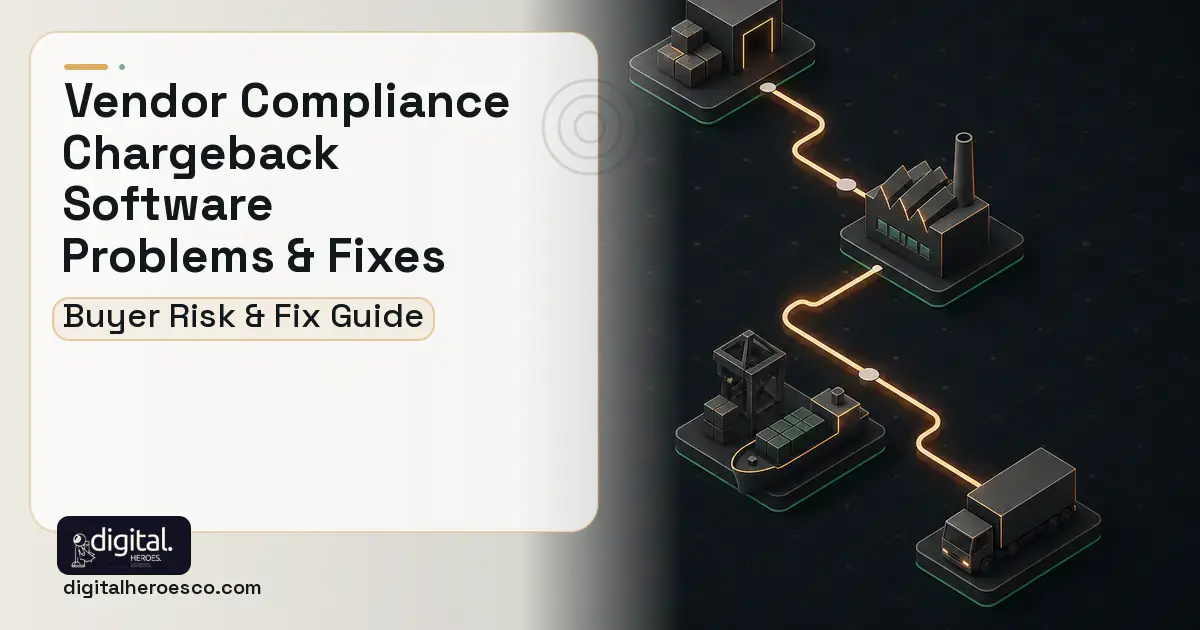 Vendor Compliance Chargeback Software software overview illustration showing common problems and fixes.