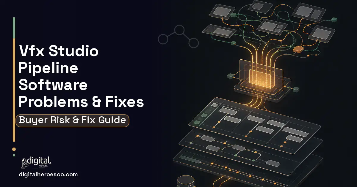 VFX Studio Pipeline Software workflow illustration showing common problems and fixes.