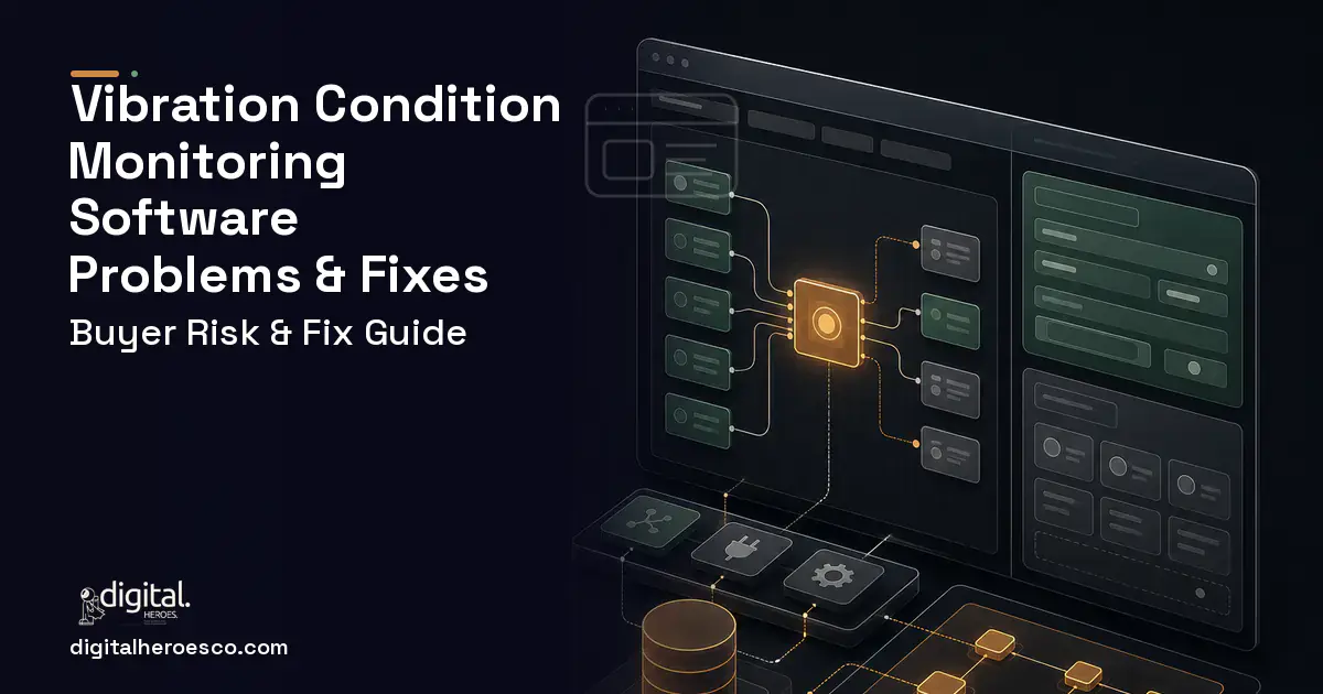 Vibration Condition Monitoring Software product interface illustration showing common problems and fixes.