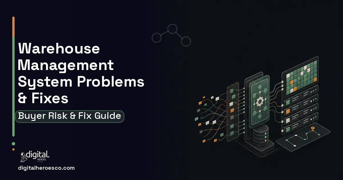 Warehouse Management System workflow illustration showing common problems and fixes.