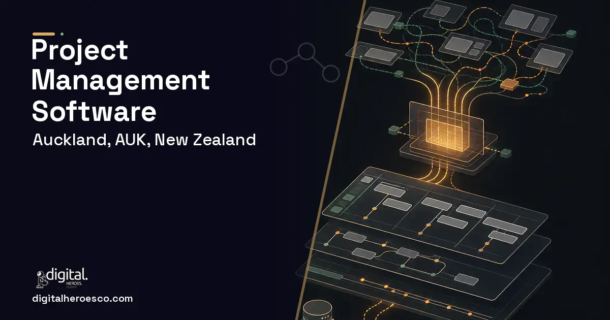 Project Management Software workflow illustration for Auckland, AUK, New Zealand.
