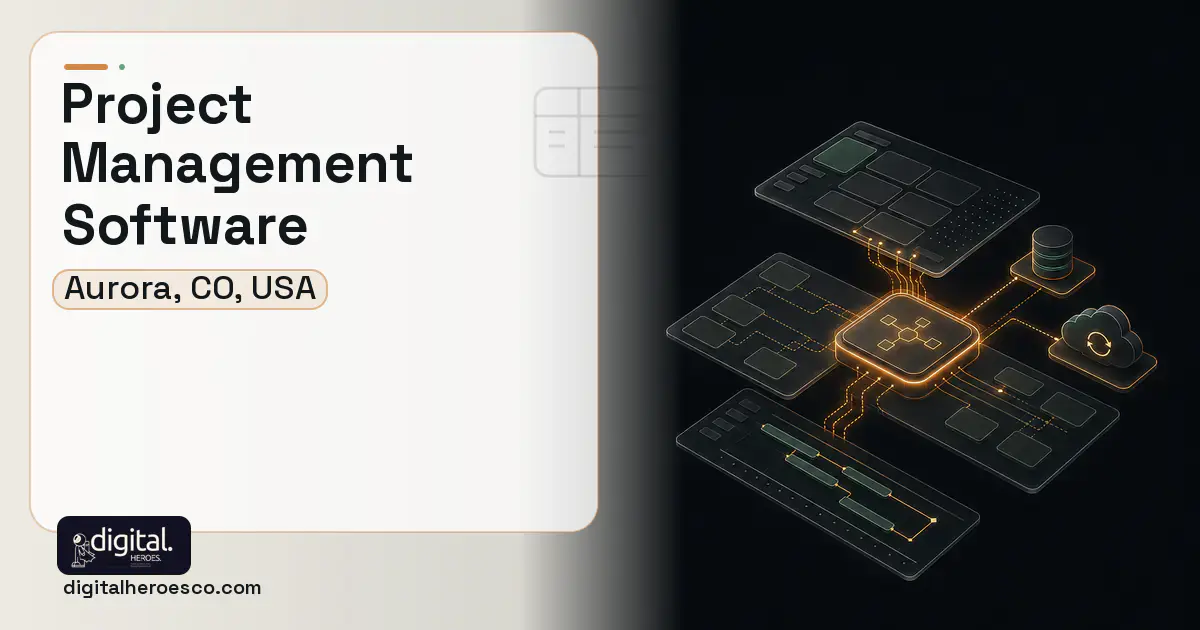 Project Management Software product interface illustration for Aurora, CO, USA.