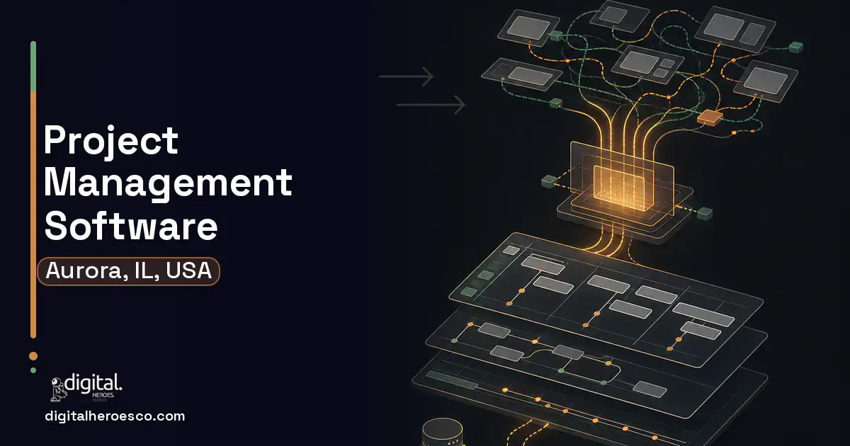Project Management Software workflow illustration for Aurora, IL, USA.