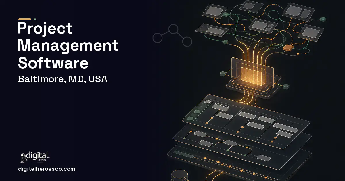 Project Management Software workflow illustration for Baltimore, MD, USA.