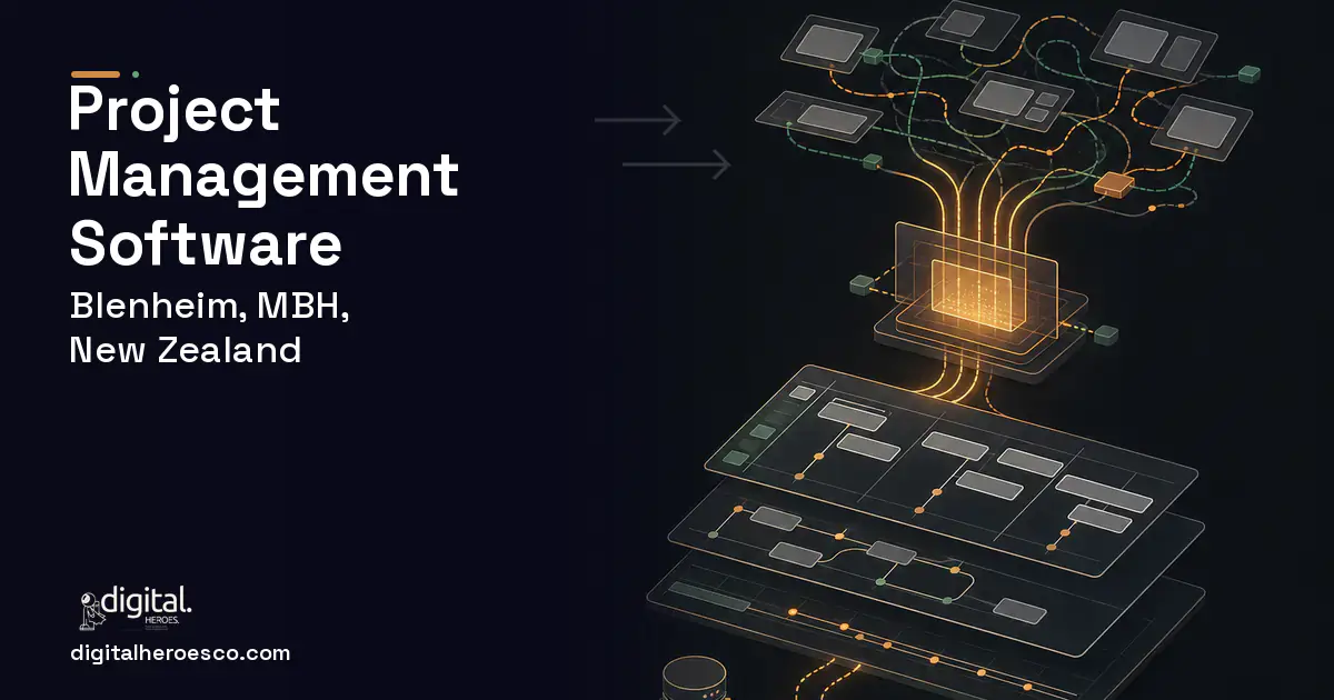 Project Management Software workflow illustration for Blenheim, MBH, New Zealand.