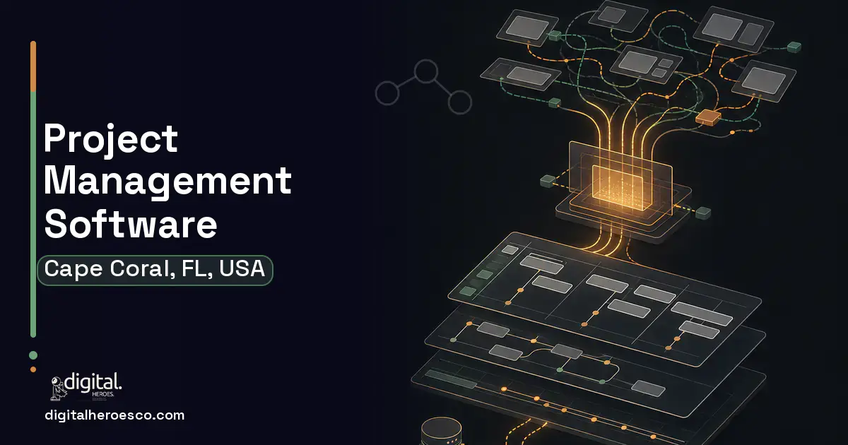 Project Management Software workflow illustration for Cape Coral, FL, USA.