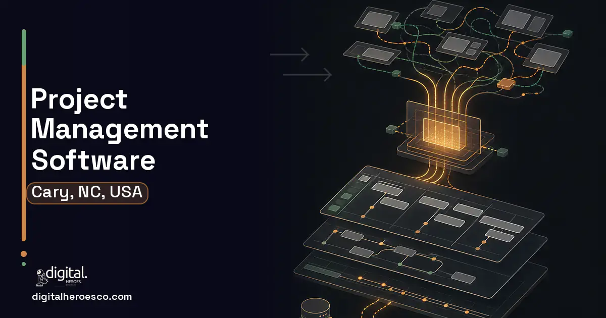 Project Management Software workflow illustration for Cary, NC, USA.