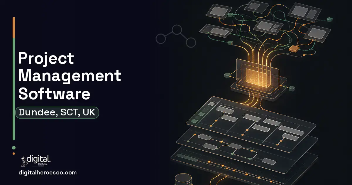 Project Management Software workflow illustration for Dundee, SCT, UK.