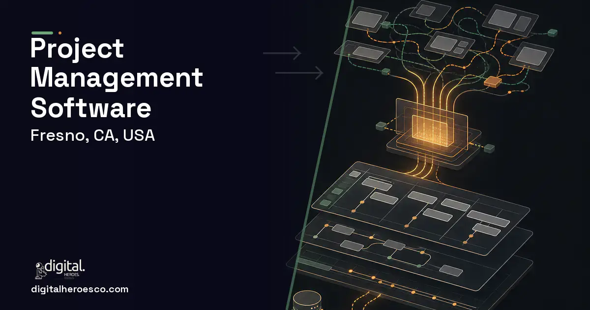 Project Management Software workflow illustration for Fresno, CA, USA.