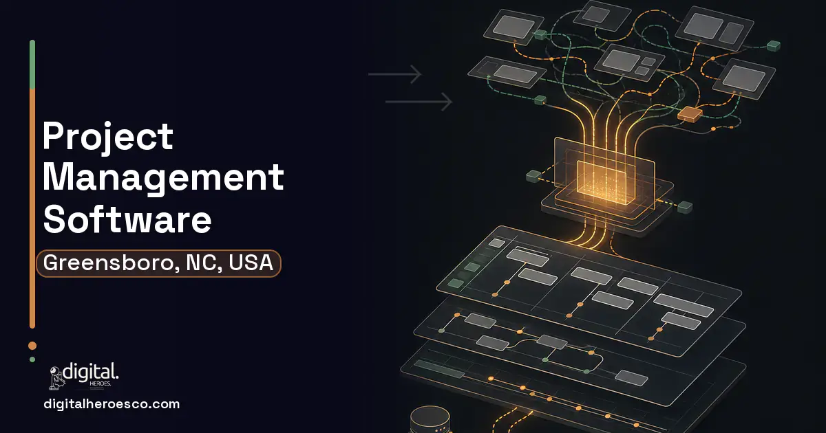 Project Management Software workflow illustration for Greensboro, NC, USA.