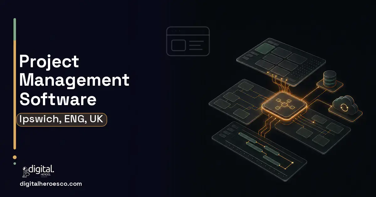 Project Management Software product interface illustration for Ipswich, ENG, UK.